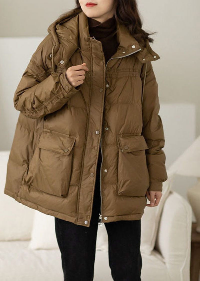 Moderna Khaki Hooded Oversized Fickor Duck Down Puffer Jacka Vinter - Dunjackor för kvinnor