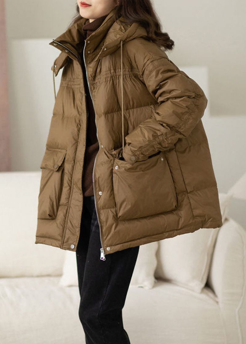 Moderna Khaki Hooded Oversized Fickor Duck Down Puffer Jacka Vinter - Dunjackor för kvinnor