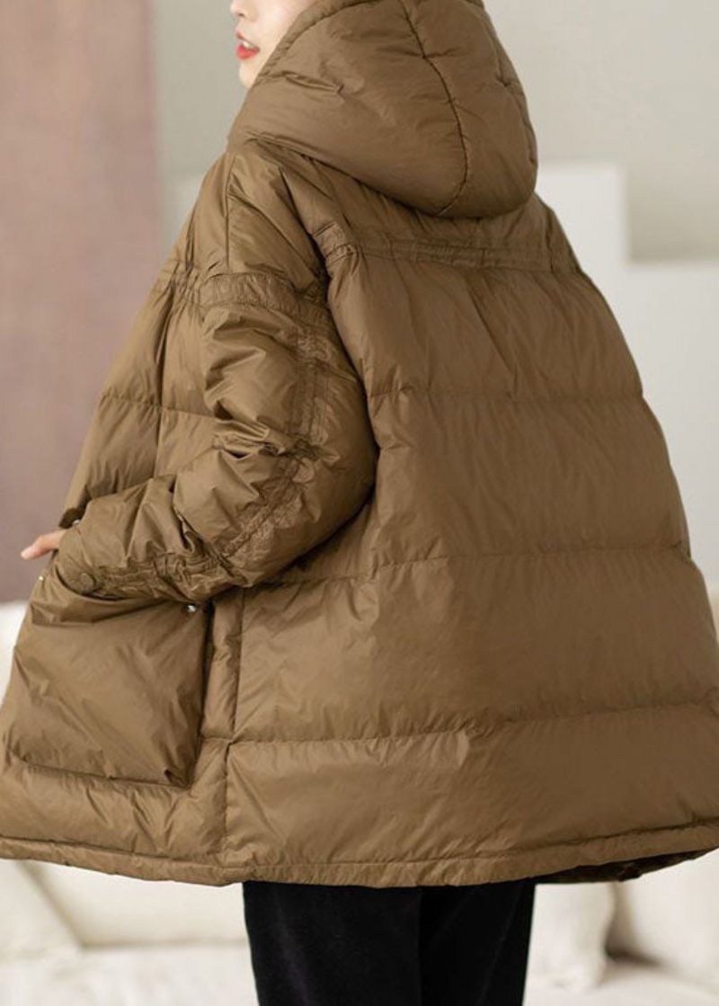 Moderna Khaki Hooded Oversized Fickor Duck Down Puffer Jacka Vinter - Dunjackor för kvinnor