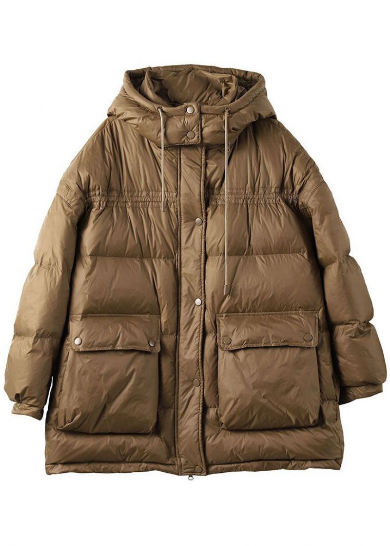 Moderna Khaki Hooded Oversized Fickor Duck Down Puffer Jacka Vinter - Dunjackor för kvinnor