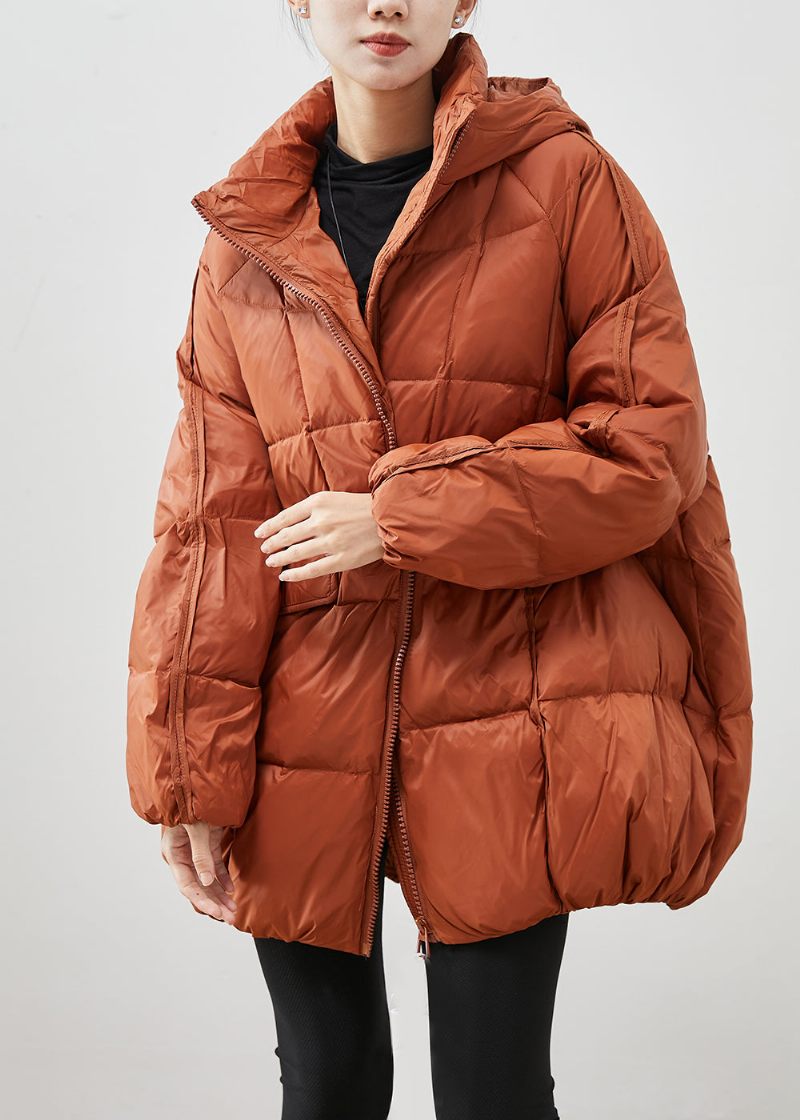 Monterad Orange Oversized Duck Down Puffer Jacka Vinter - Dunjackor för kvinnor