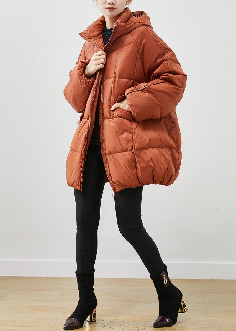 Monterad Orange Oversized Duck Down Puffer Jacka Vinter - Dunjackor för kvinnor