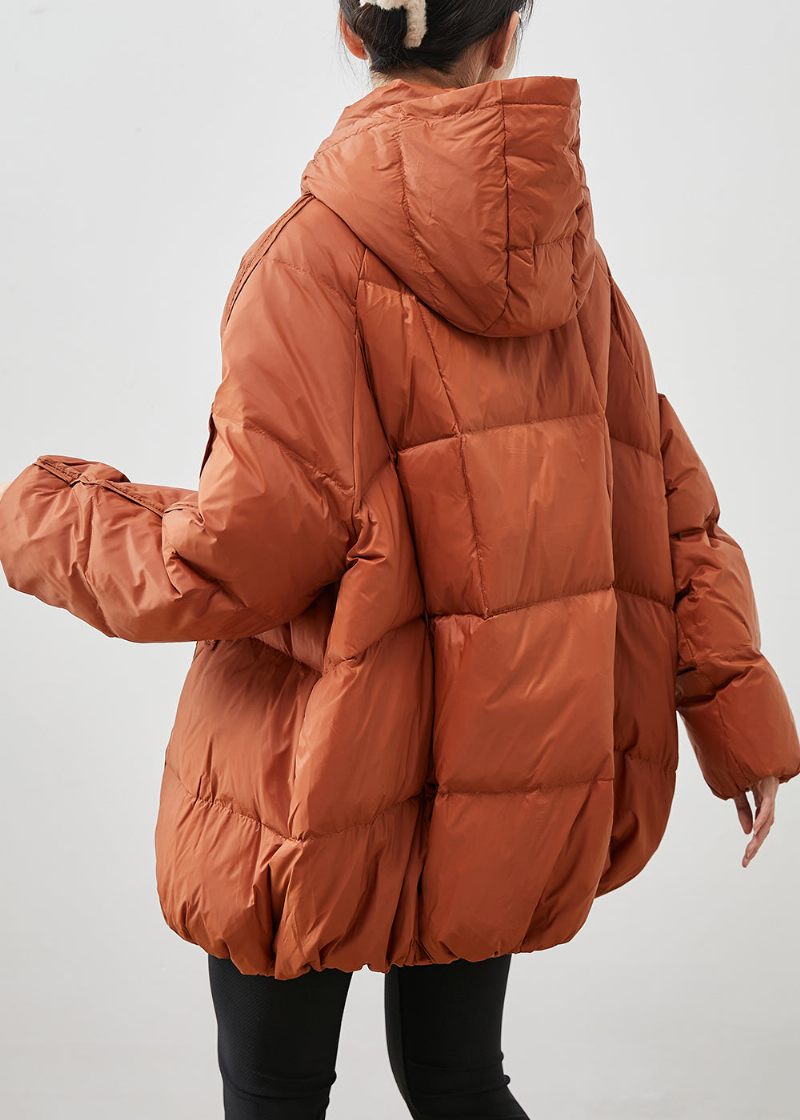 Monterad Orange Oversized Duck Down Puffer Jacka Vinter - Dunjackor för kvinnor