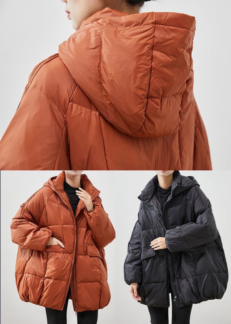 Monterad Orange Oversized Duck Down Puffer Jacka Vinter - Dunjackor för kvinnor