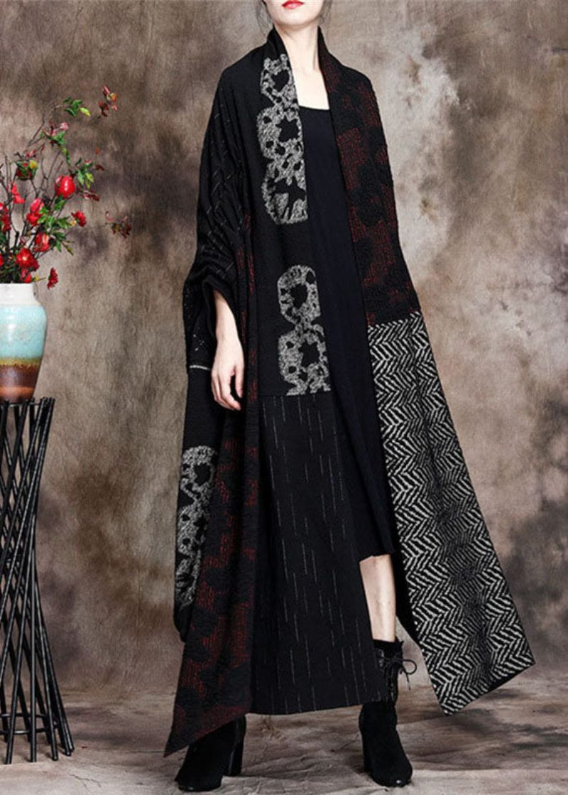 Monterad Retro Print Patchwork Asymmetrisk Design Fall Cardigan