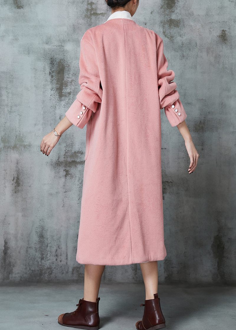 Monterad Rosa Oversized Patchwork Bow Woolen Coat Spring - Ullrockar för kvinnor