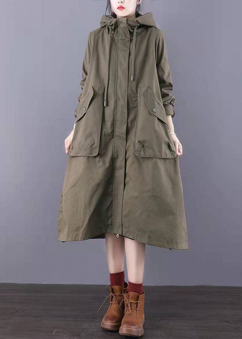 Monterade Army Green Zip Up Fickor Bomulls Trenchcoats Spring