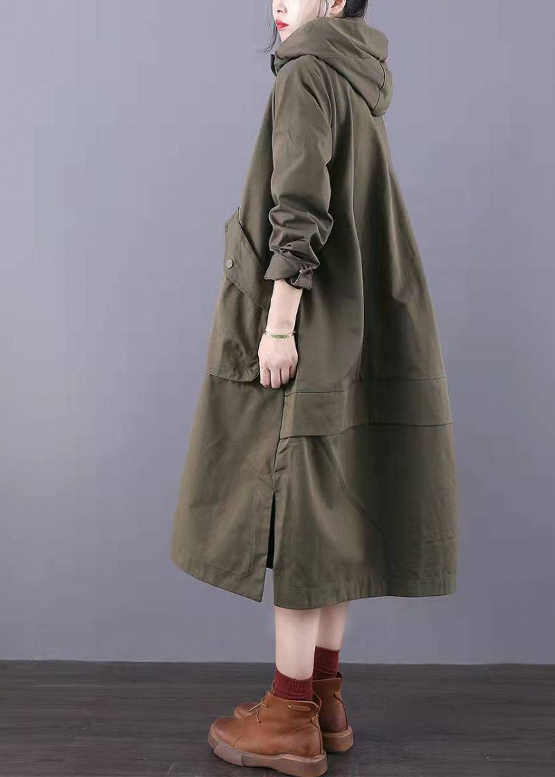 Monterade Army Green Zip Up Fickor Bomulls Trenchcoats Spring - Armégrön