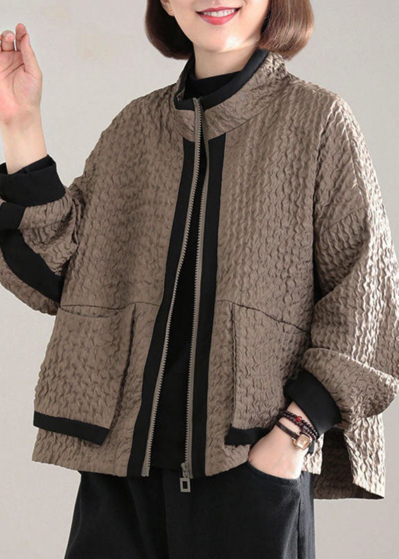 Monterade Choklad Patchwork Fickor Coat Spring