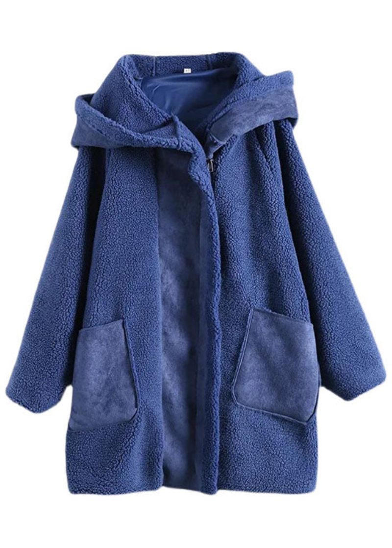 Monterade Fickor Med Choklad Dragkedja Lösa Tjock Vinter Långärmad Hooded Coat - Kaffe