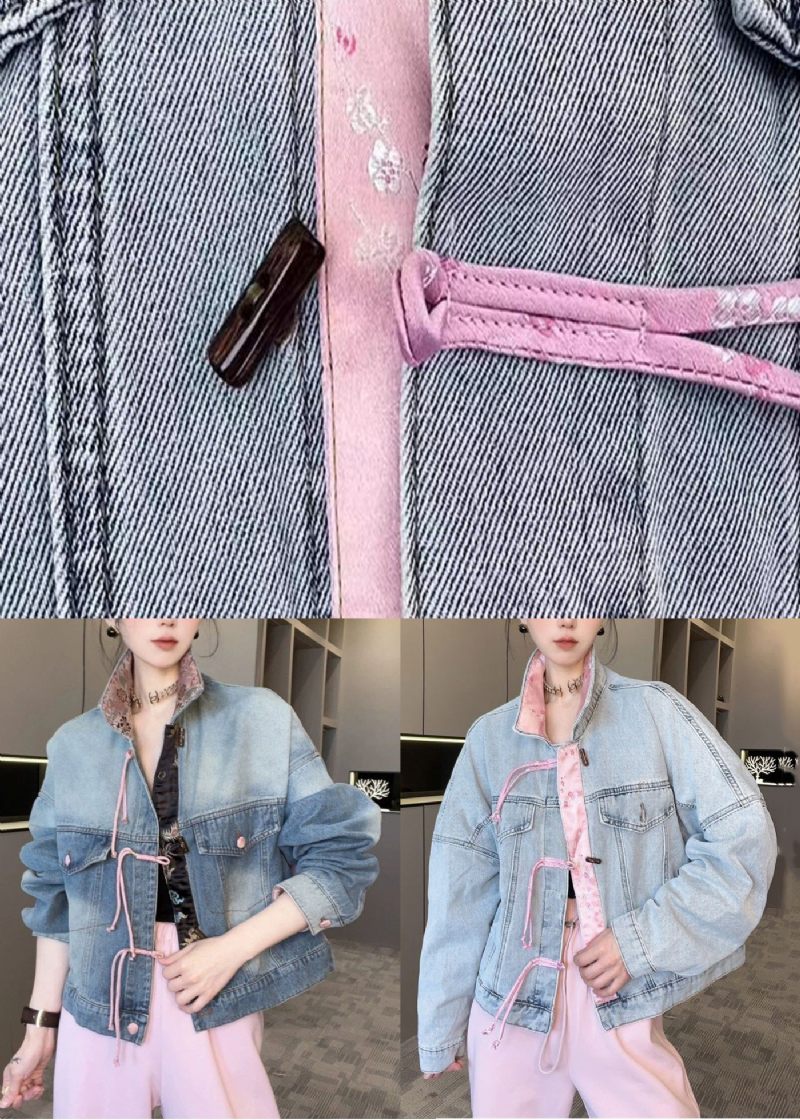 Mörkblå Patchwork Loose Coats Stativ Krage Spring - Vinterkappor för kvinnor