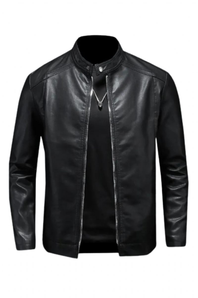 Motorcykel Skinnjackor Herr Business Casual Biker Skinnjacka - Svart