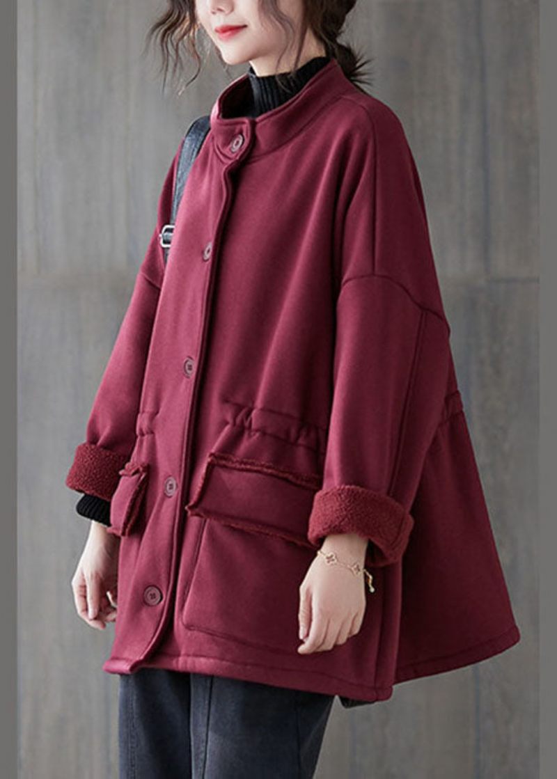 Mulberry Loose Pockets Button Fall Sweatshirt Coat - Vinterkappor för kvinnor