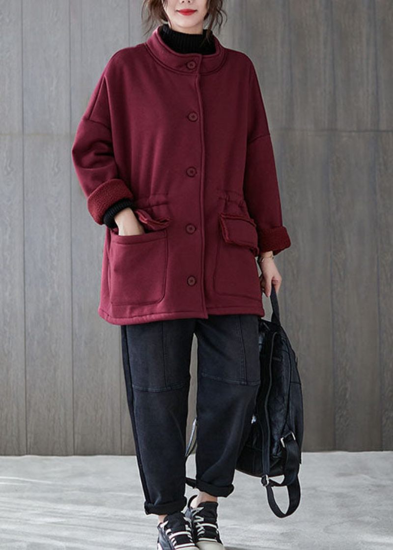 Mulberry Loose Pockets Button Fall Sweatshirt Coat - Vinterkappor för kvinnor