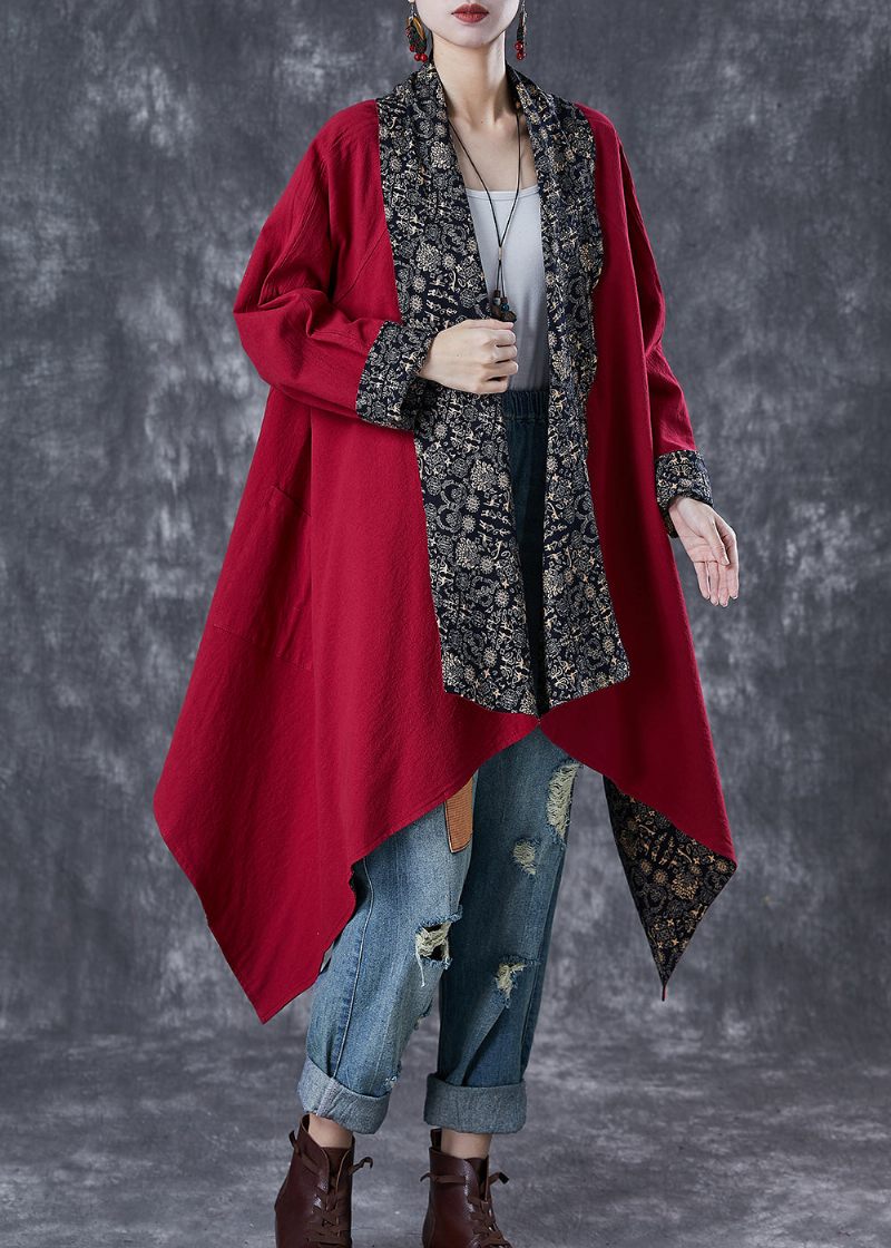 Mulberry Print Bomull Trench Asymmetrisk Slitage På Båda Sidor Fall