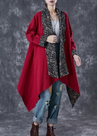 Mulberry Print Bomull Trench Asymmetrisk Slitage På Båda Sidor Fall