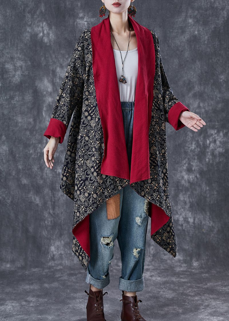 Mulberry Print Bomull Trench Asymmetrisk Slitage På Båda Sidor Fall - Trenchcoats för kvinnor