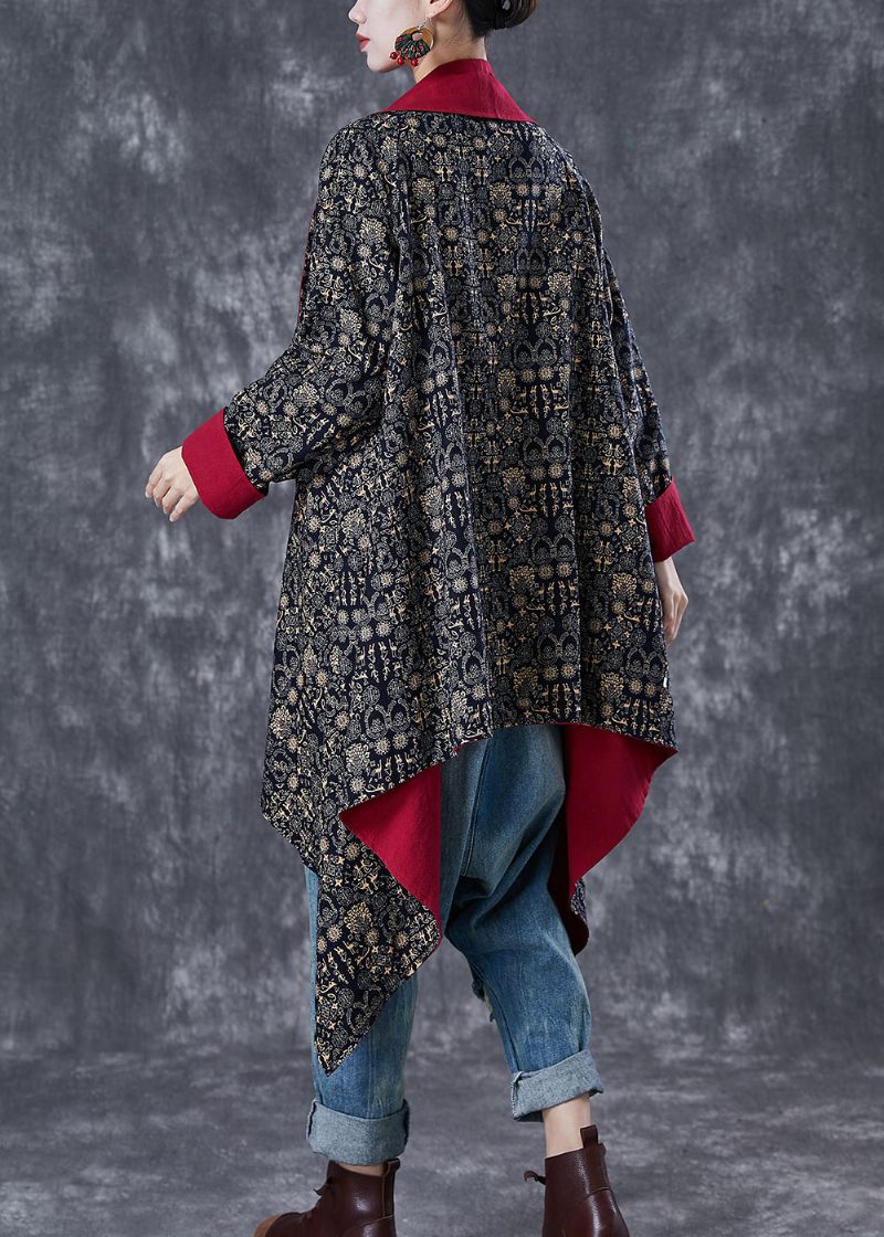 Mulberry Print Bomull Trench Asymmetrisk Slitage På Båda Sidor Fall - Trenchcoats för kvinnor