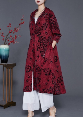 Mulberry Print Spandex Trenchcoats Överdimensionerad Vår