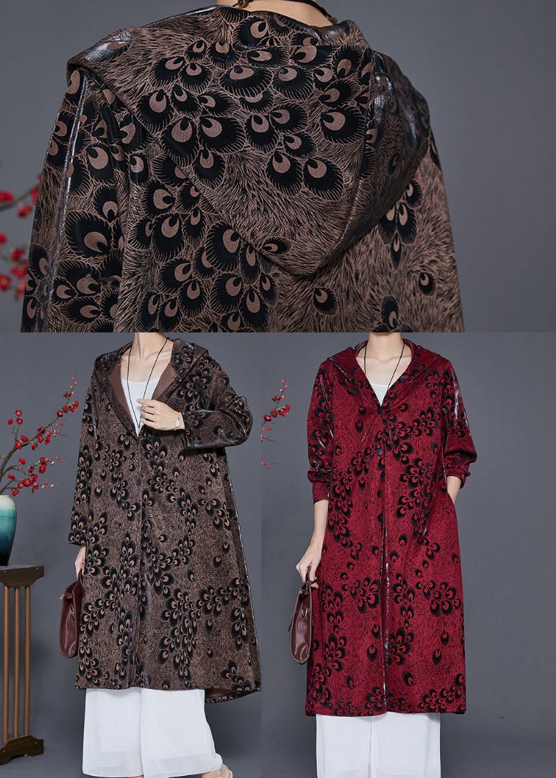 Mulberry Print Spandex Trenchcoats Överdimensionerad Vår - Trenchcoats för kvinnor