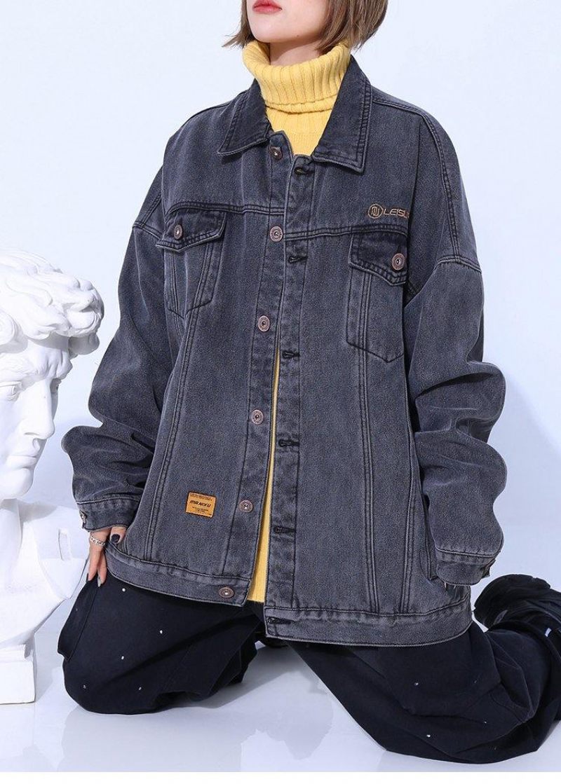 Natural Denim Plus Size Box Coat Hooded Asymmetrisk Ytterkläder