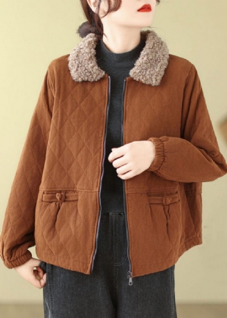 Ny Caramel Zip Up Teddy Fuskpäls Patchwork Bomullsfylld Parka Winter