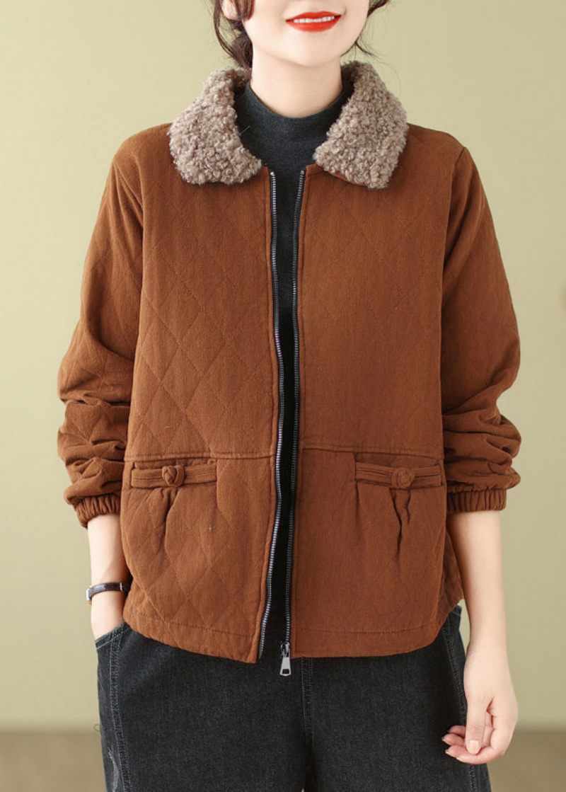 Ny Caramel Zip Up Teddy Fuskpäls Patchwork Bomullsfylld Parka Winter - Dunjackor för kvinnor