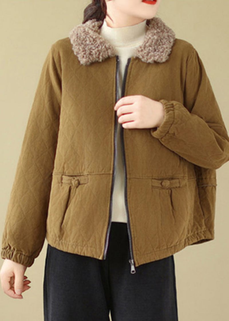 Ny Caramel Zip Up Teddy Fuskpäls Patchwork Bomullsfylld Parka Winter - Dunjackor för kvinnor