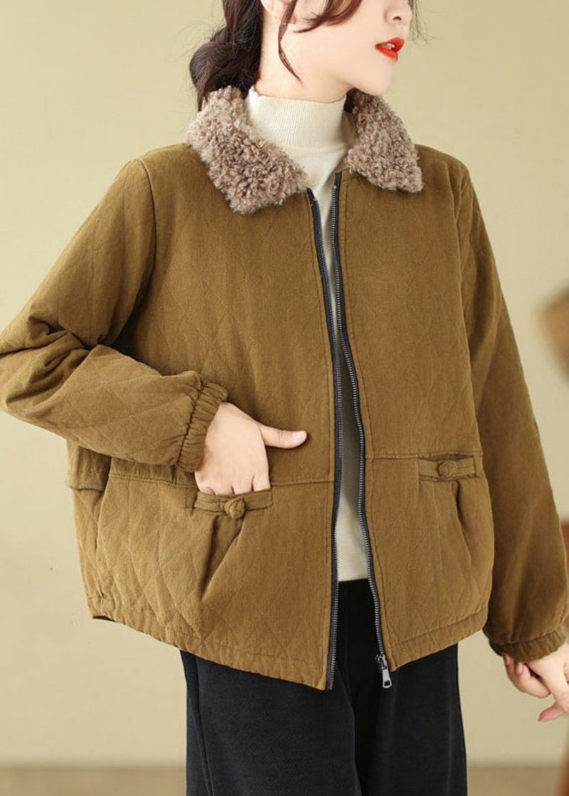 Ny Caramel Zip Up Teddy Fuskpäls Patchwork Bomullsfylld Parka Winter - Dunjackor för kvinnor