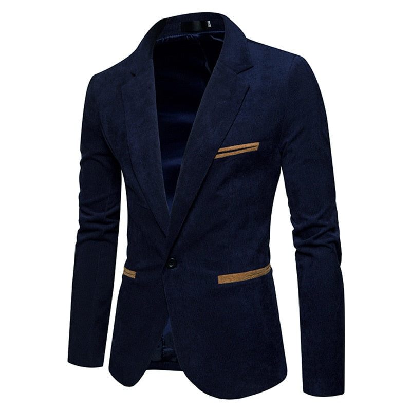 Ny Casual Herr Blazer Manchester Patchwork Business One Button Slim Fit Man Kostymer Jacka Blazers - Kaki