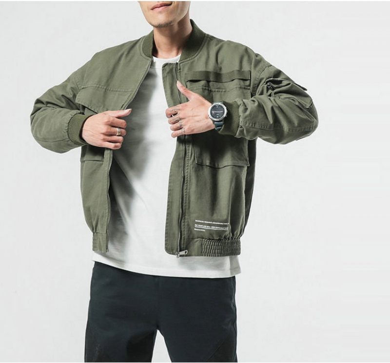 Ny Höst Män Casual Jacka Kappa Herr Tvättad Solid Bomull Kläder Armégröna Bomberjackor Cargo Rockar Streetwear - Armégrön