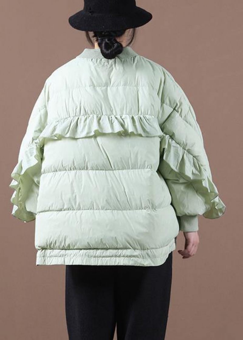 Ny Ljusgrön Ankdunkappa Plus Size Kläder Dunjacka Stativ Krage Ruffles Fine Jackets - Svart