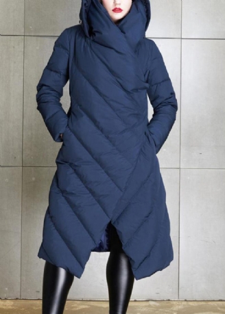 Ny Marinblå Asymmetrisk Knapp Duck Down Coat Winter