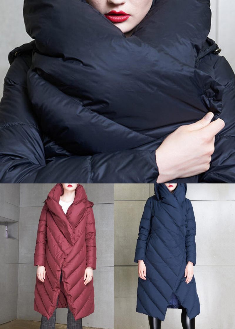 Ny Marinblå Asymmetrisk Knapp Duck Down Coat Winter - Vinterkappor för kvinnor