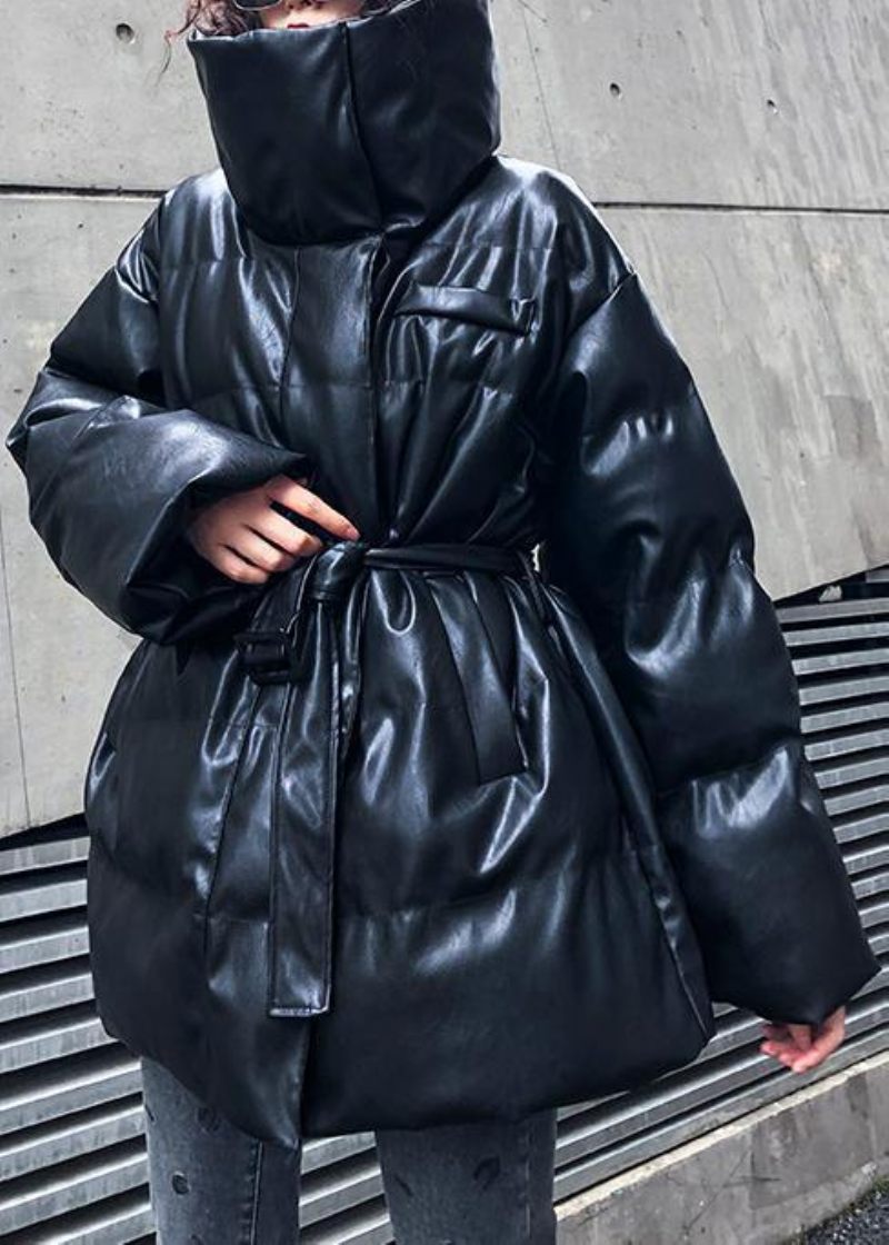 Ny Oversized Varm Vinterkappa Svart Höghalsad Button Damparkas - Dunjackor för kvinnor