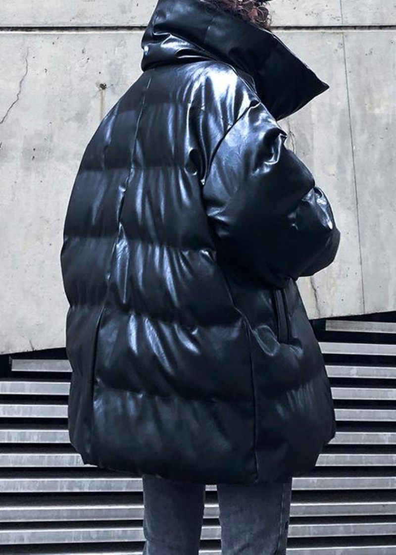 Ny Oversized Varm Vinterkappa Svart Höghalsad Button Damparkas - Dunjackor för kvinnor