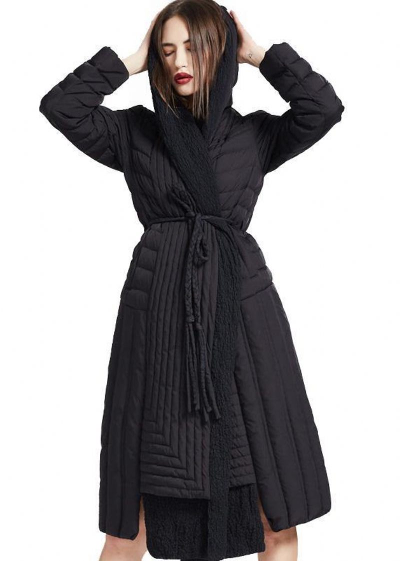 Ny Plus Size Dam Parkas Tie Midja Jackor Röd Huva Asymmetrisk Fåll Ankdun Kappa - Dunjackor för kvinnor