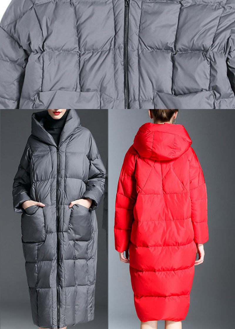 Ny Röd Hooded Pockets Casual Winter Duck Down Kappa - Röd