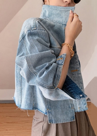 Nya Blå Knappfickor Patchwork Denimrockar Våren