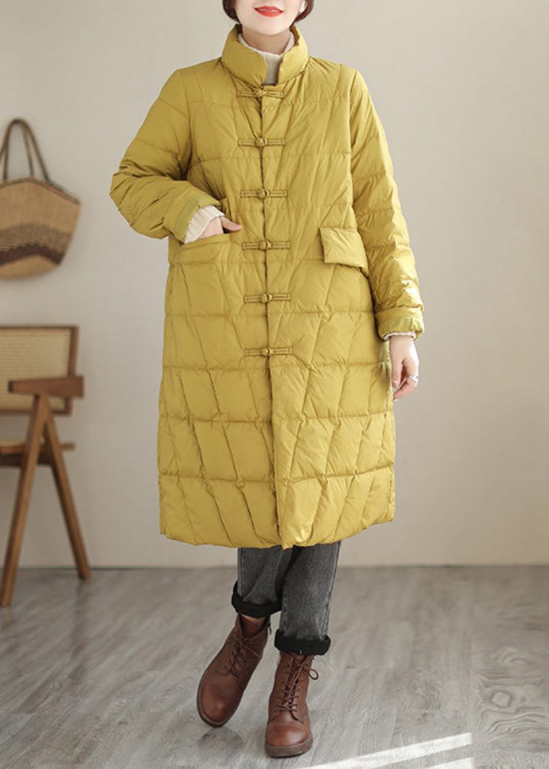 Nya Gula Knappfickor Patchwork Bomullsfylld Parkas Höst