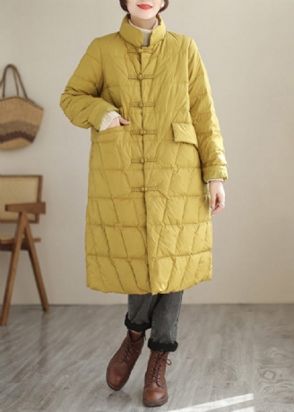 Nya Gula Knappfickor Patchwork Bomullsfylld Parkas Höst