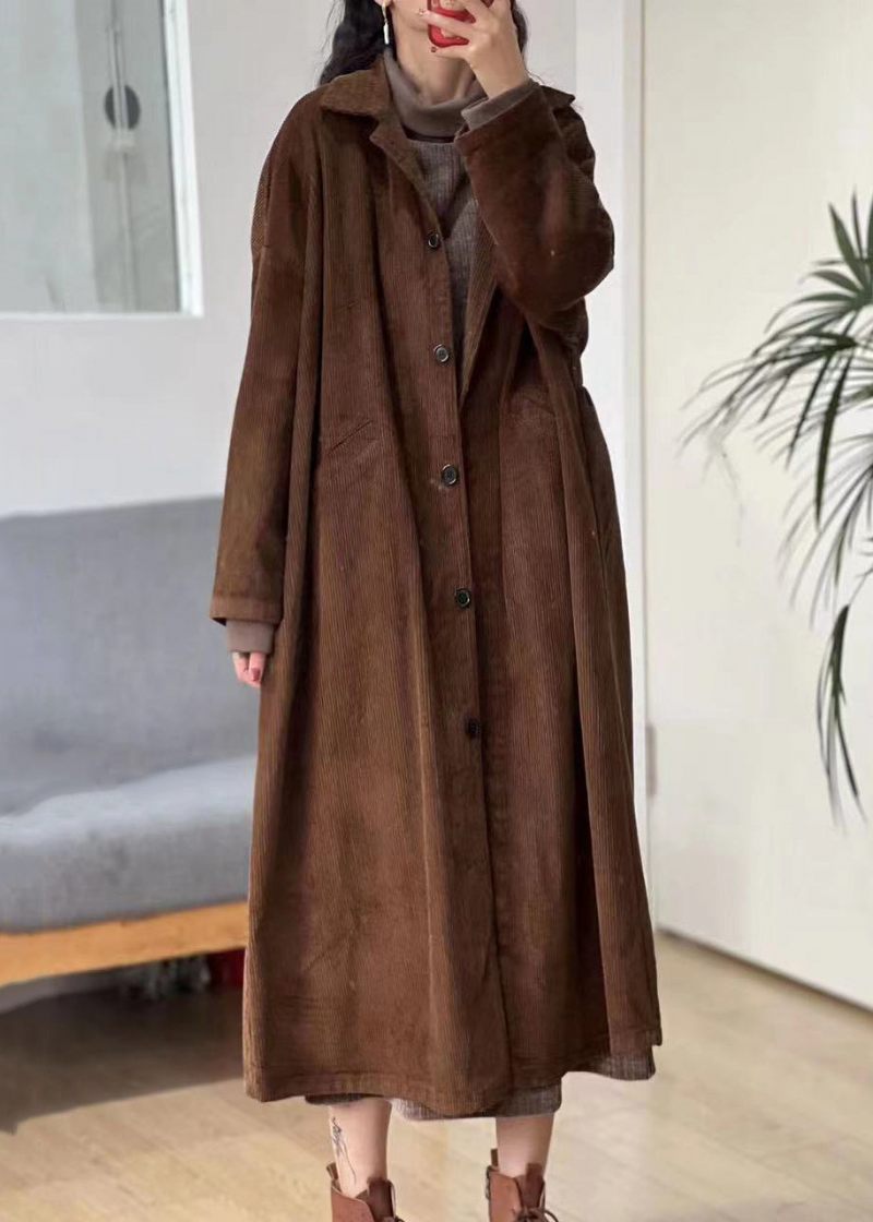 Nya Karamellknappfickor Manchester Lång Trenchcoat Långärmad - Trenchcoats för kvinnor