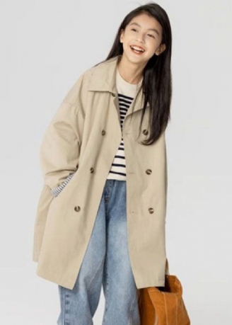 Nya Khaki Dubbla Bröstfickor Bomull Girls Trench Spring