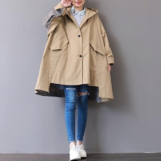 Nya Khaki Kappor Plus Size Huva Låg Hög Design Kappa Boutique Patchwork Vinter Trenchcoat