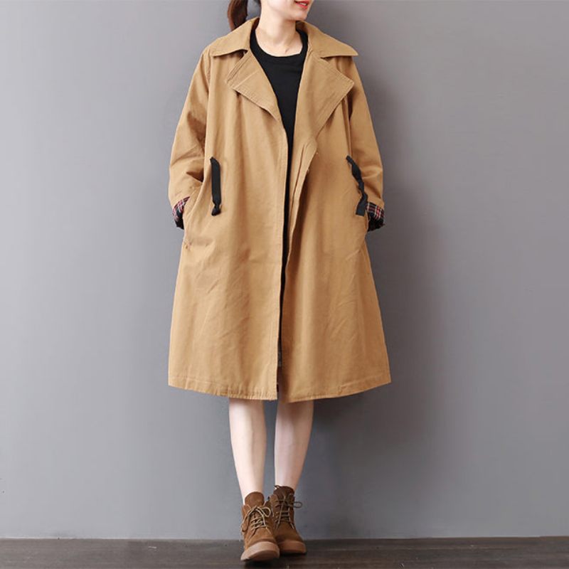 Nya Khaki Kappor Plus Storlek Lapel Krage Ytterkläder Vintage Wild Coat