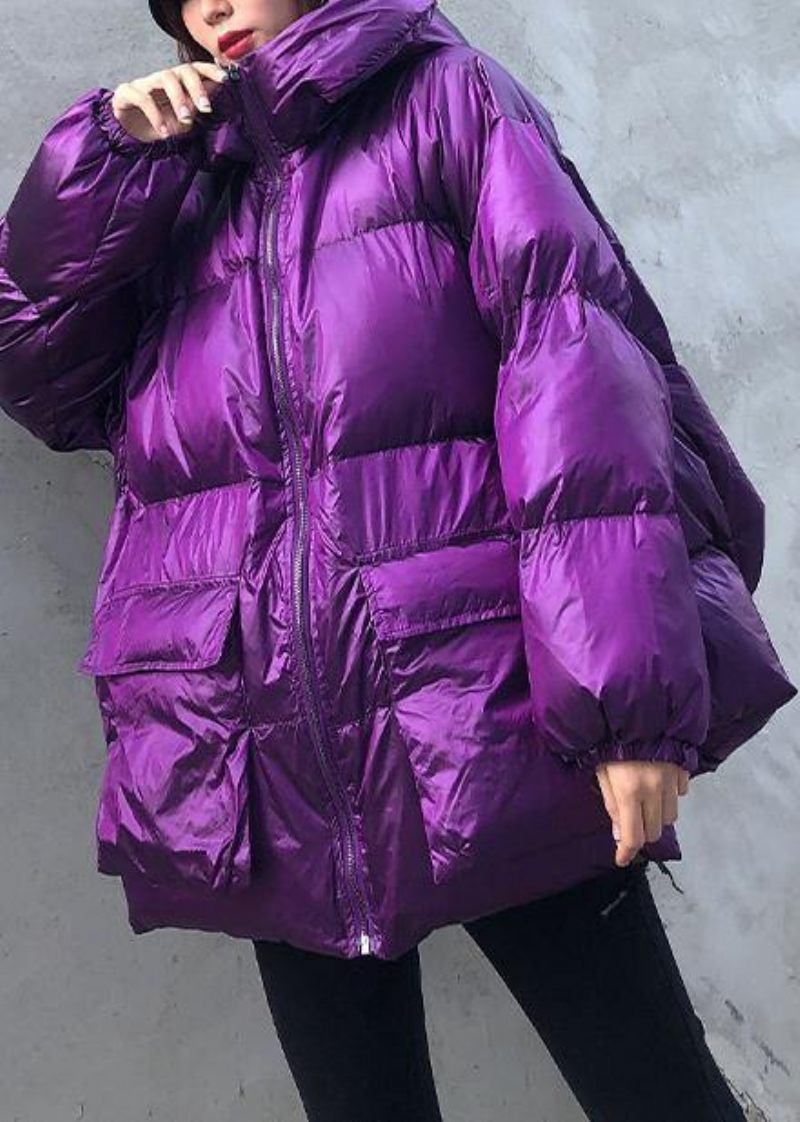 Nya Lila Parkas För Kvinnor Plus Size Vinterfickor Med Huva Och Ytterkläder