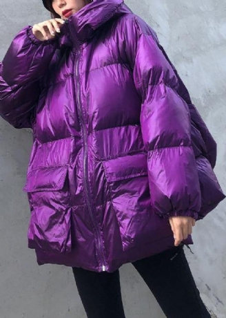 Nya Lila Parkas För Kvinnor Plus Size Vinterfickor Med Huva Och Ytterkläder