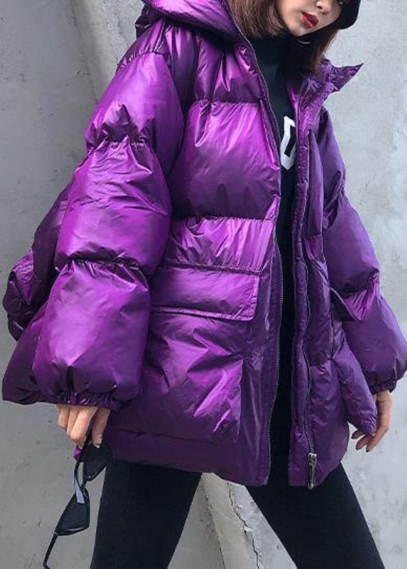 Nya Lila Parkas För Kvinnor Plus Size Vinterfickor Med Huva Och Ytterkläder - Lila