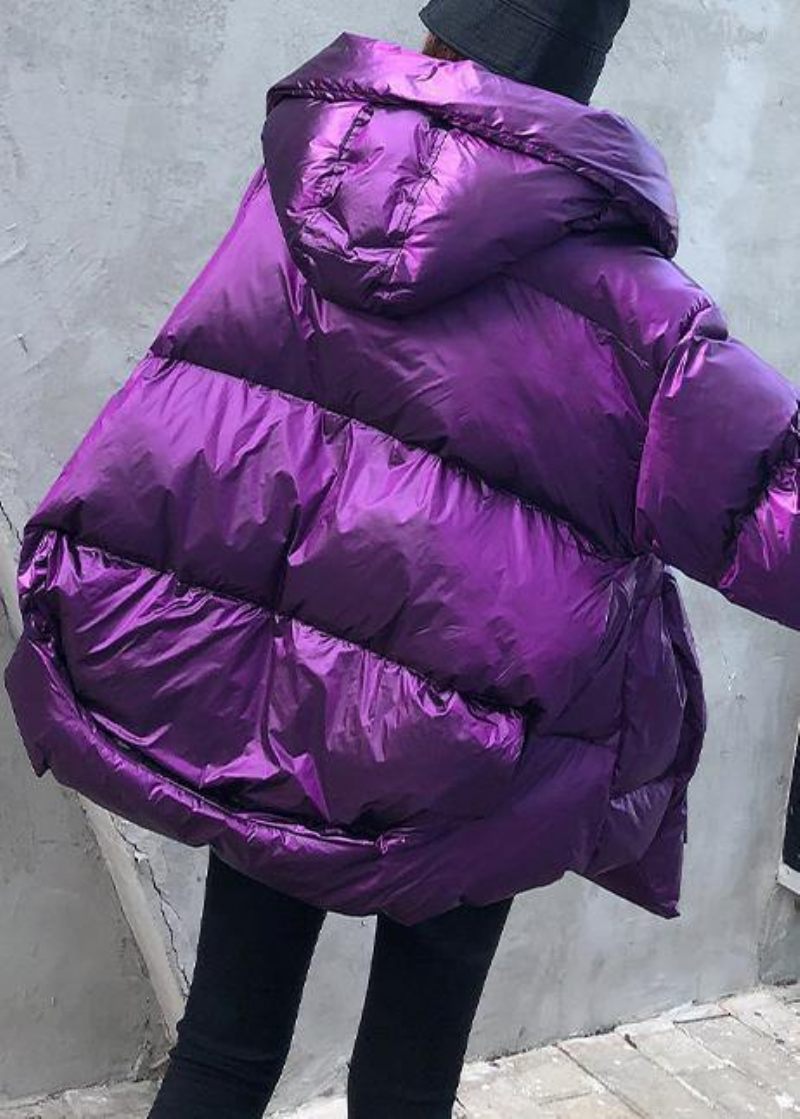 Nya Lila Parkas För Kvinnor Plus Size Vinterfickor Med Huva Och Ytterkläder - Lila