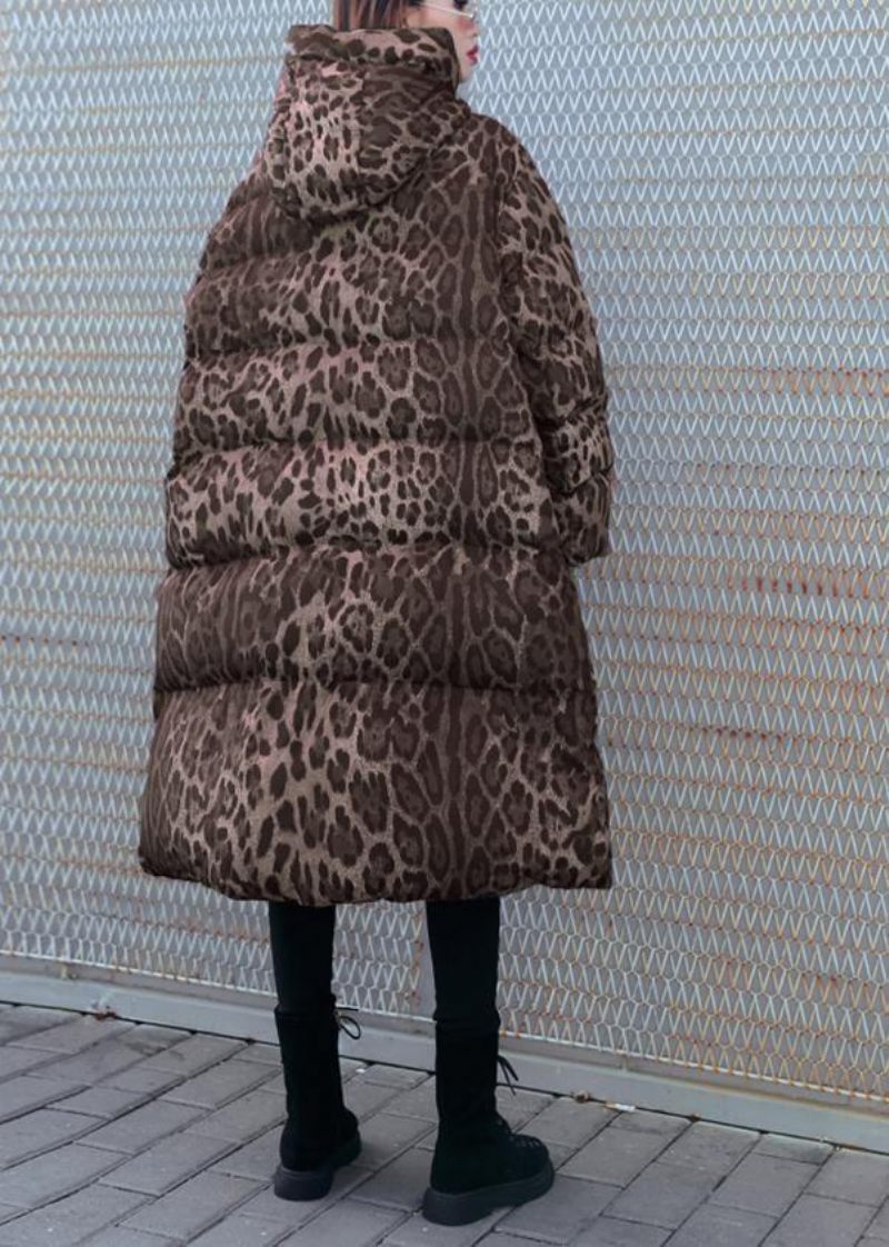 Nya Löst Sittande Snöjackor Tjocka Kappor Leopard-huvparkas - Dunjackor för kvinnor